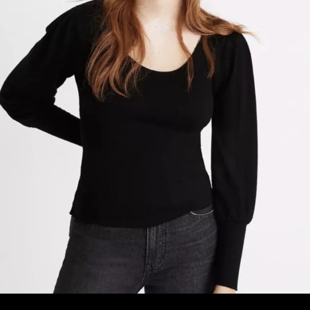 NWT Madewell Women's Plus Size XXL Black Puff Sleeve Scoopneck Cozy Top Shirt 2X